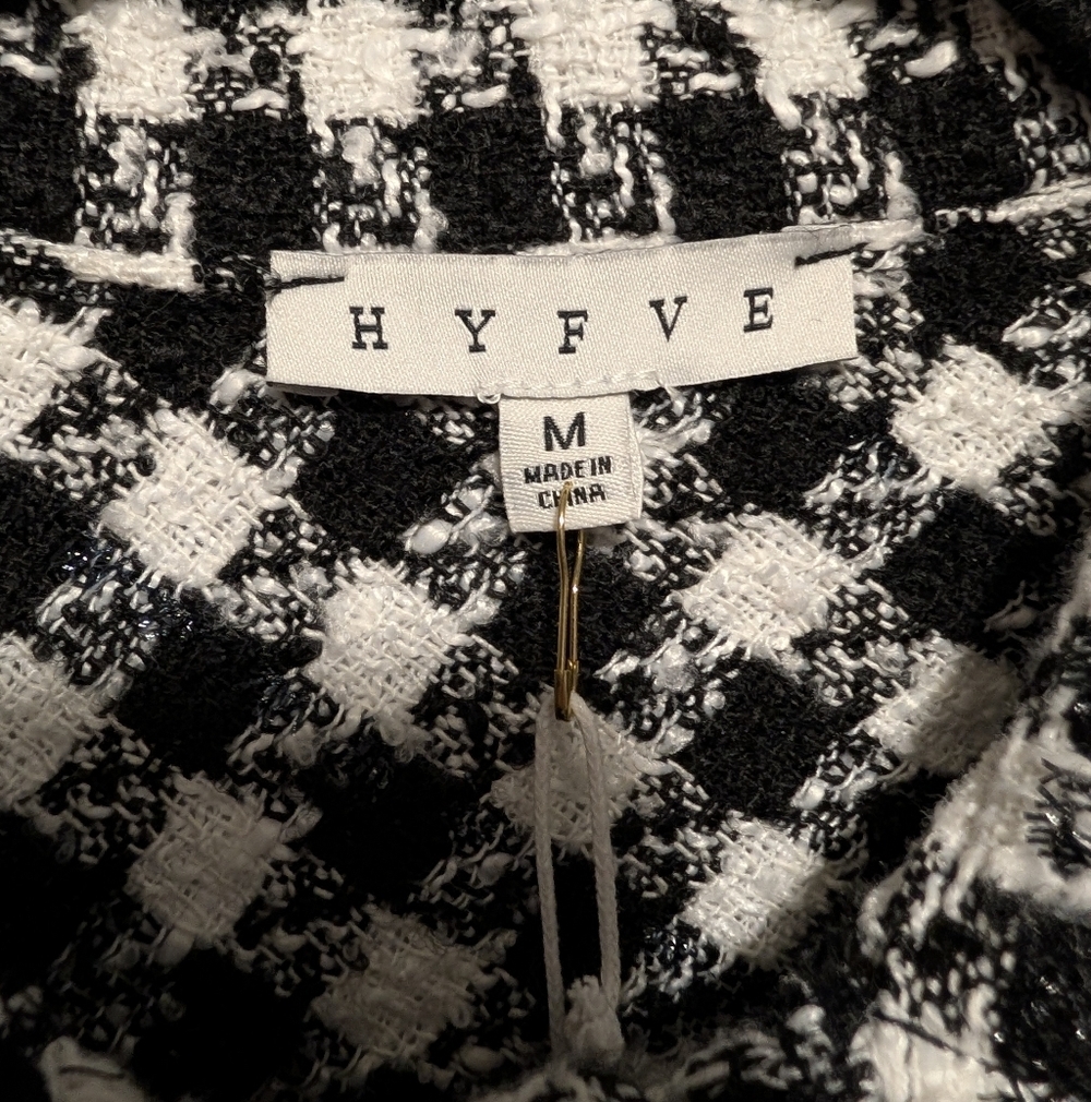 HYFVE Houndstooth Tweed Shacket Pearl Buttons Black White M NWT - Picture 4 of 12